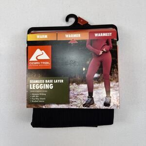 Ozark Trail Womens Warmer Seamless Ribbed Thermal Base Layer Leggings M Black